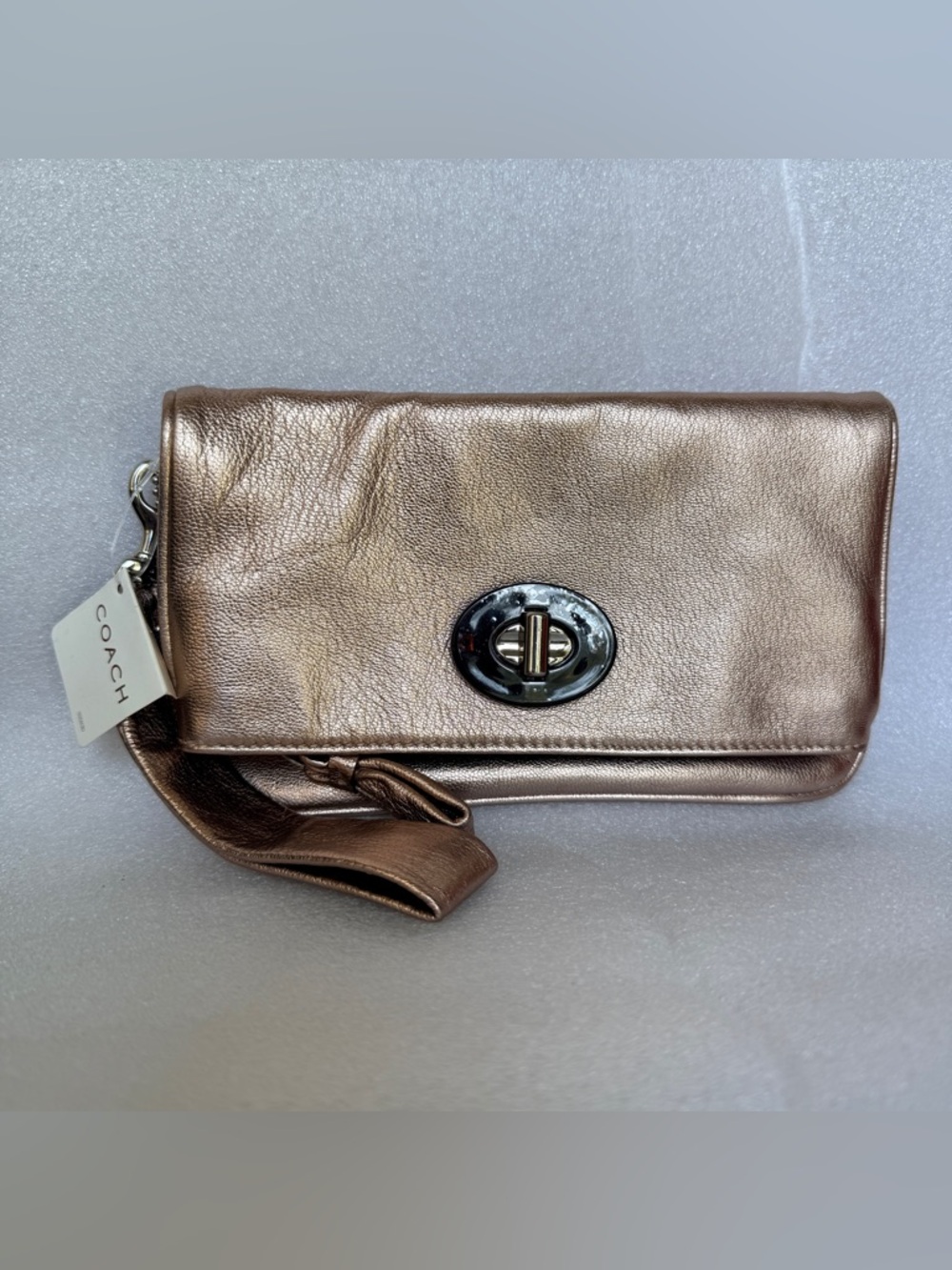 COACH Rose Metallic Leather Clutch NWT